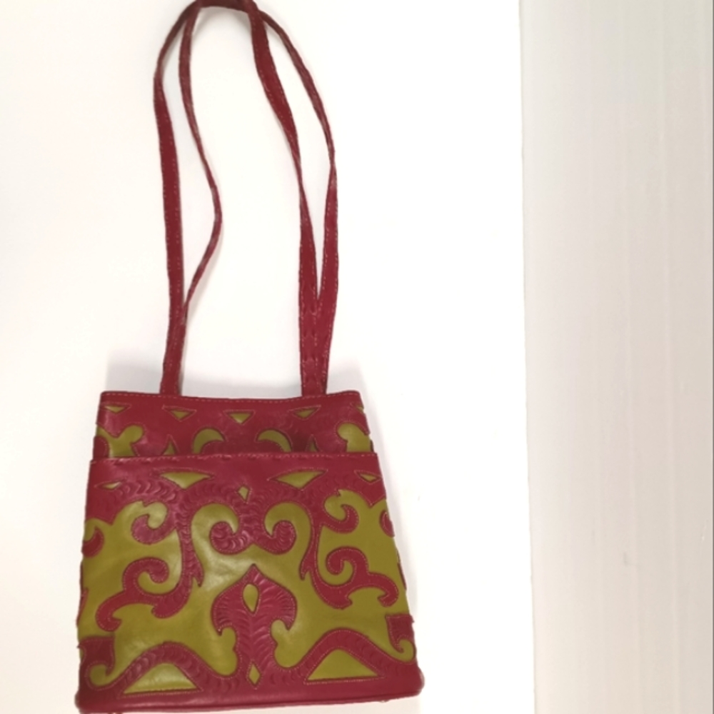LEADERS IN LEATHER Genuine Leather Scorll-work Shoulder Bag Purse